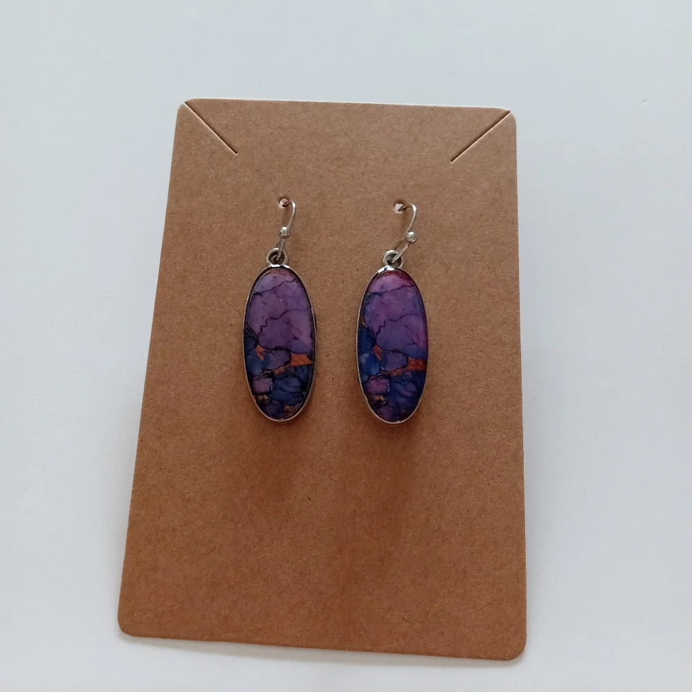 Purple and Blue Dangle Earrings - Picture 2 of 6